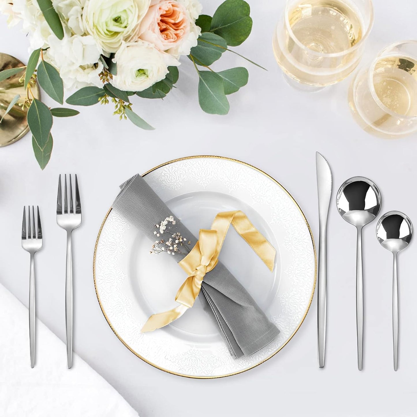 Silverware Set, KassKa 20 Pieces Flatware Cutlery Set, Stainless Steel Utensils Set Spoon Fork Knives Set for Home Restaurant and Kitchen, Mirror Polished Finished, Service for 4