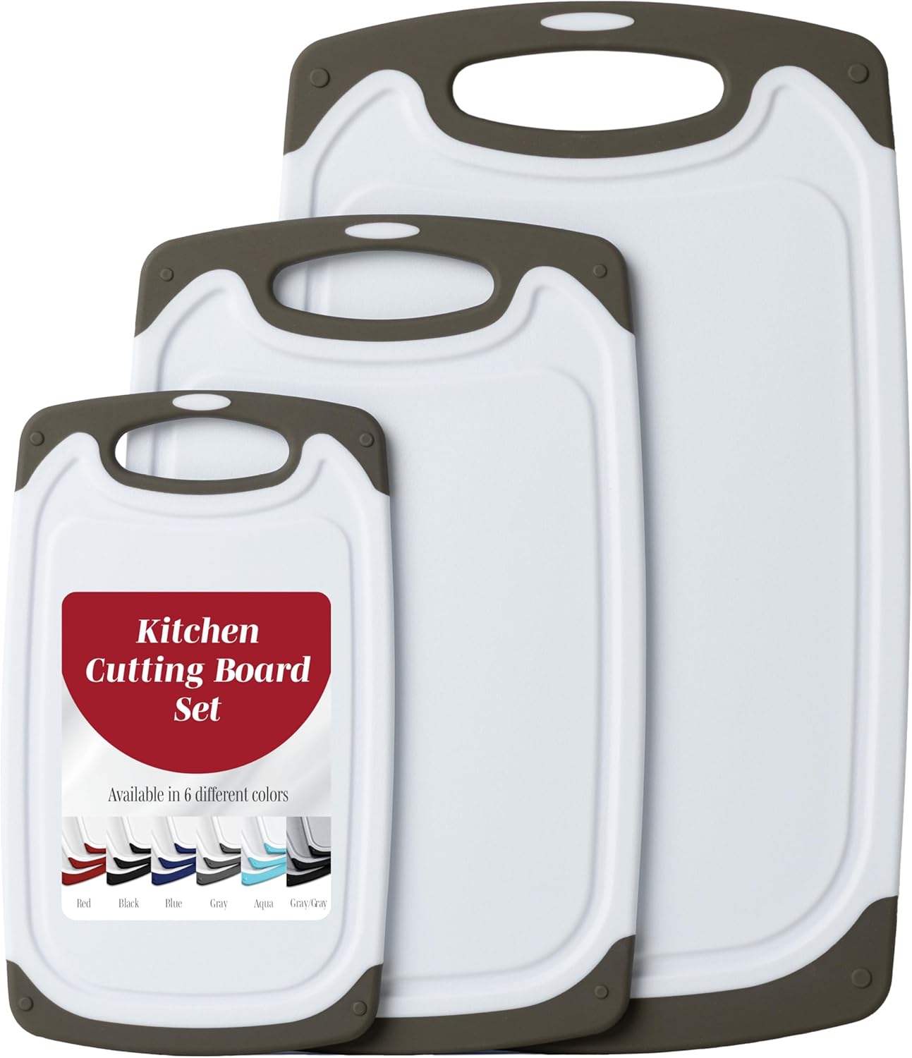 Cutting Boards for Kitchen - BPA-Free Chopping Board - Different Sizes & Non Slip Handles - Reversible, Large Cutting Board Set - Unique Gifts for Cooks Who Have Everything - 3-Pack Gray