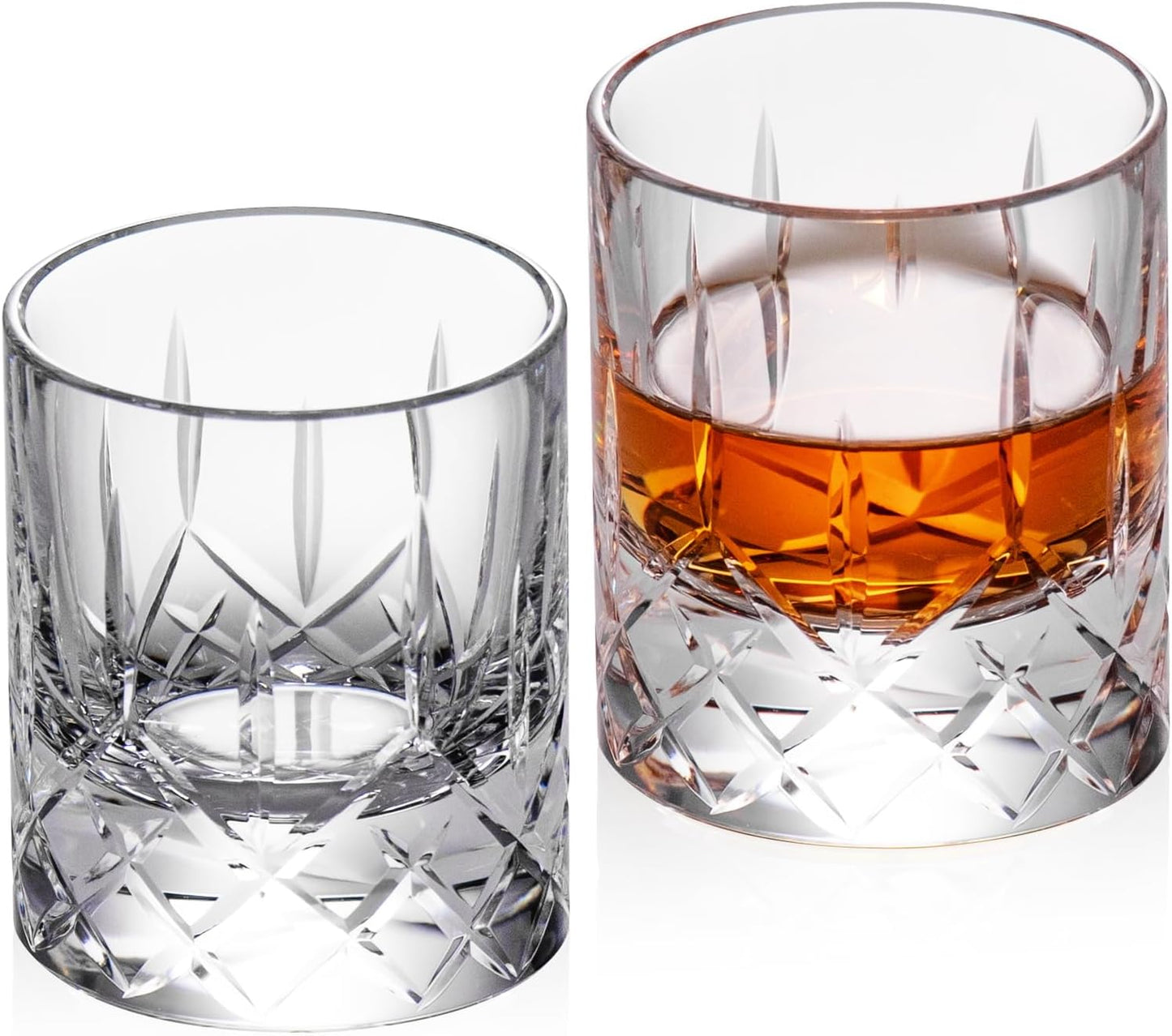 KAMMAK Crystal Whiskey Glasses Set of 2, Handcrafted 2.03oz Old Fashioned Glasses Stemless, Luxury Liquor Glasses, Hand Blown Scotch Cup for Women, Men Barware Gift for Cocktail, Bourbon