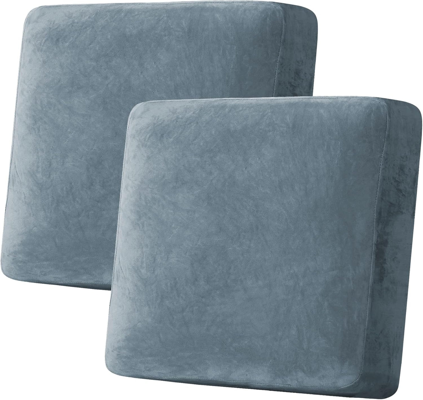 H.VERSAILTEX Velvet Stretch Couch Cushion Cover Plush Cushion Slipcover for Chair Loveseat Sofa Cushion Furniture Protector Seat Cushion Sofa Cover (2 Piece Large Sofa Cushion Covers, Stone Blue)