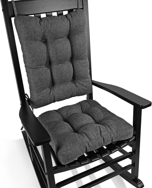 BUYUE Chair Cushion Set for Rocking Chair, Back Pillow & Seat Cushion with Ties, Original Woven Fabric Non-Slip Chair Pads for Elderly Sitting, Dark Gray