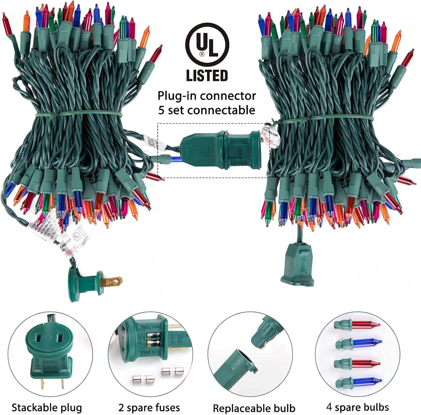 Minetom Clear Christmas Lights 2 Pack 26.5 Feet 100 Counts Mini String Lights Waterproof for Indoor Outdoor Patio Wreath Garden Wedding Party Thanksgiving Holiday Xmas Tree Decorations, Multicolored