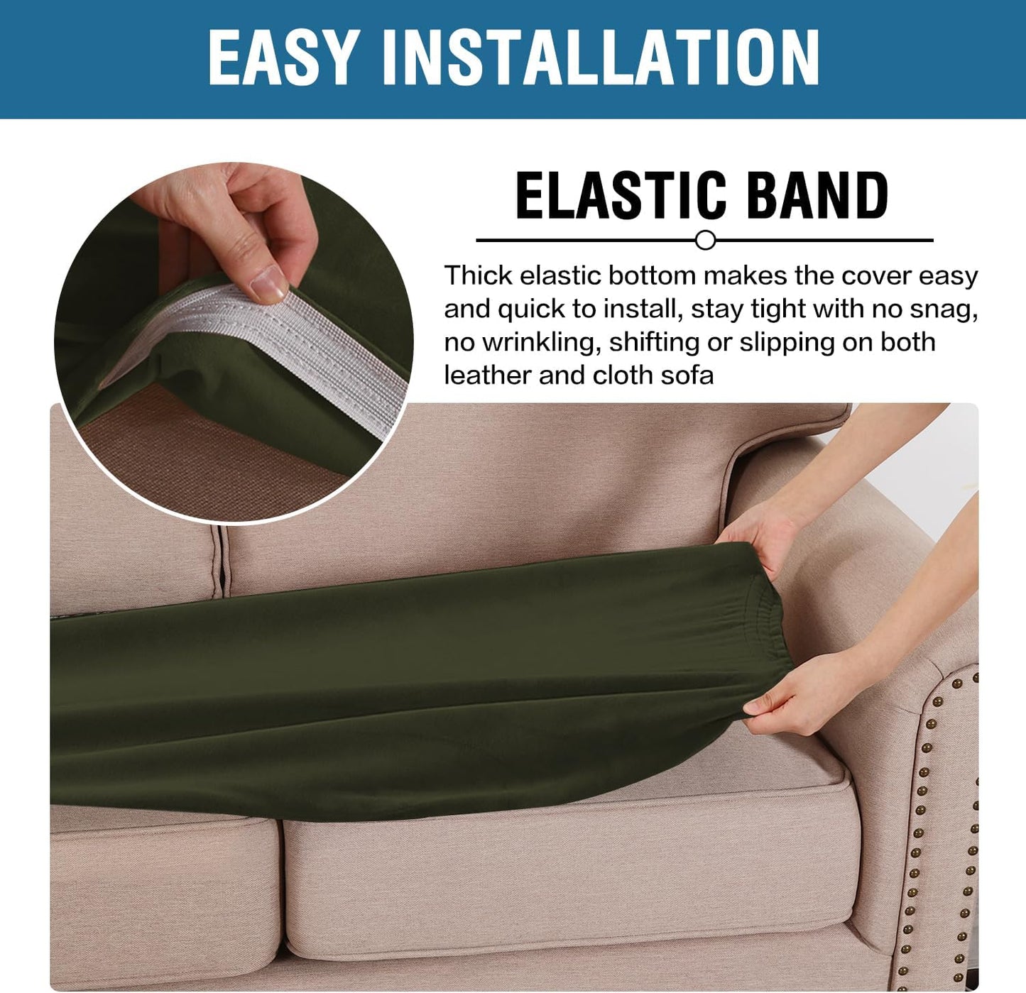 H.VERSAILTEX Velvet Stretch Individual Couch Cushion Cover Plush Cushion Slipcover for Loveseat Sofa Cushion Furniture Protector Seat Cushion Sofa Cover (1 Piece Sofa Cushion Cover, Olive)