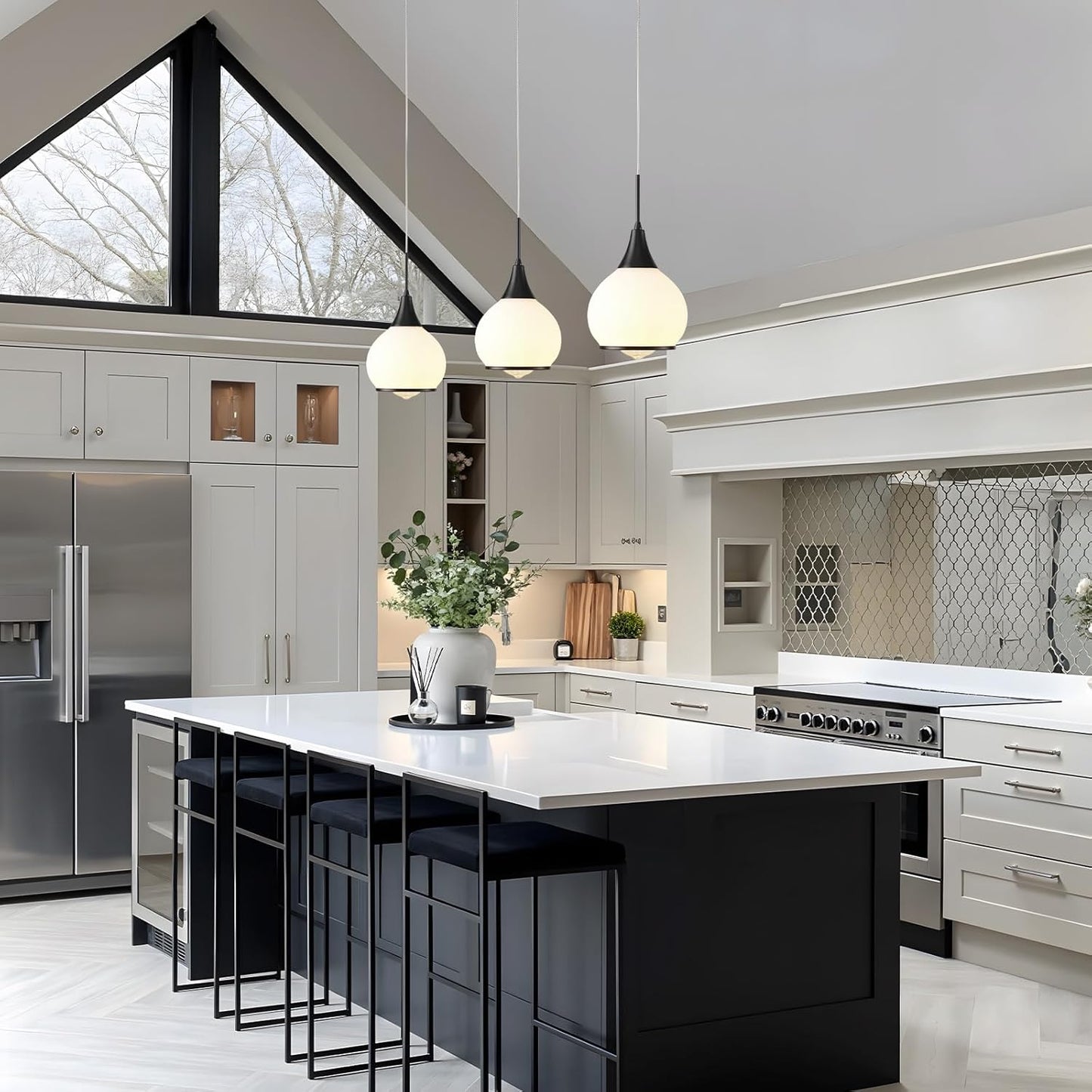 Pendant Light Fixtures Kitchen: Matte Black Farmhouse Island Light with Clear Glass - 6 Inch Mid Century Globe Kitchen Lighting Chandeliers Ceiling for Dining Room