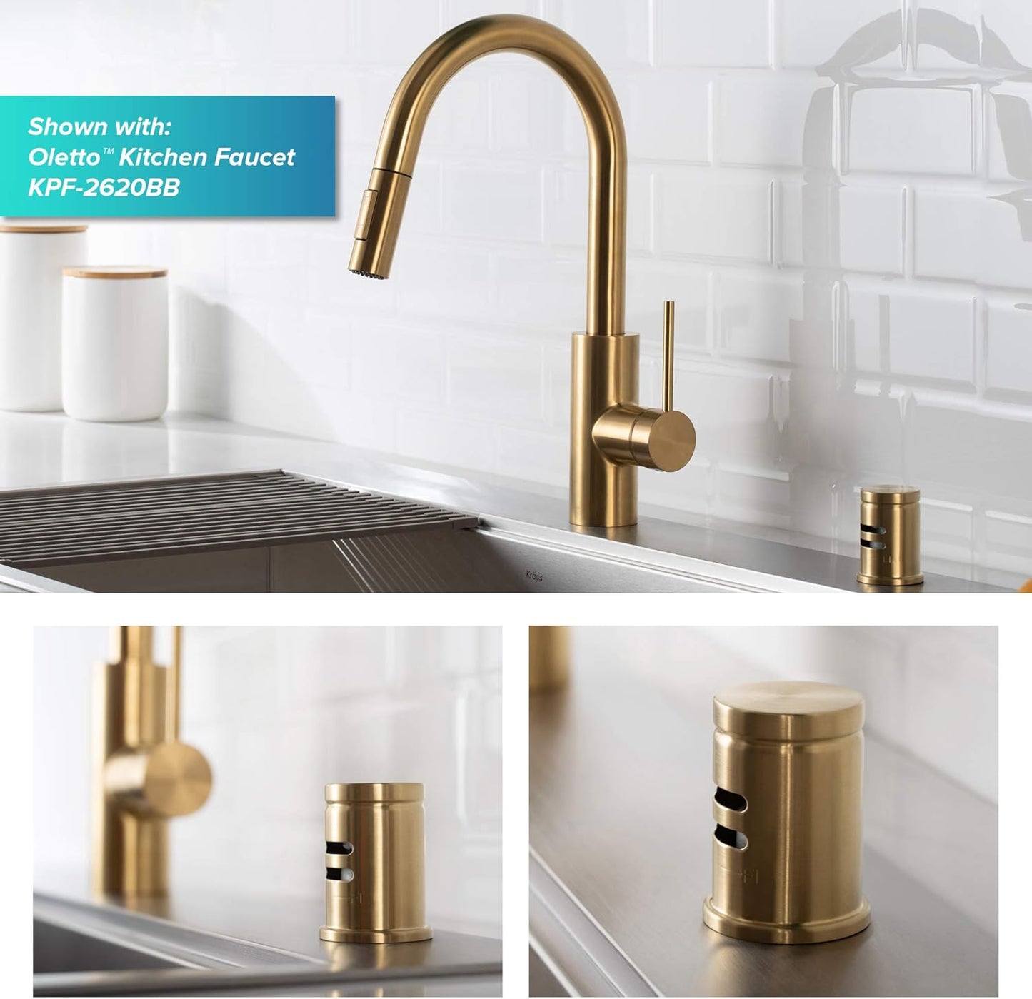 KRAUS Dishwasher Air Gap in Brushed Brass, KAG-1BB