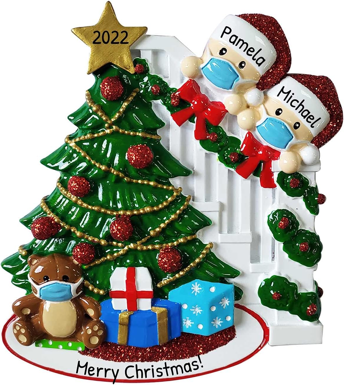 3D Personalized Our First Christmas Ornament 2025 | Peeking Over Staircase Couple Ornaments in Mask Couples Ornament 2025 Family of 2 Unique for a Couple Ornaments Couples Gifts