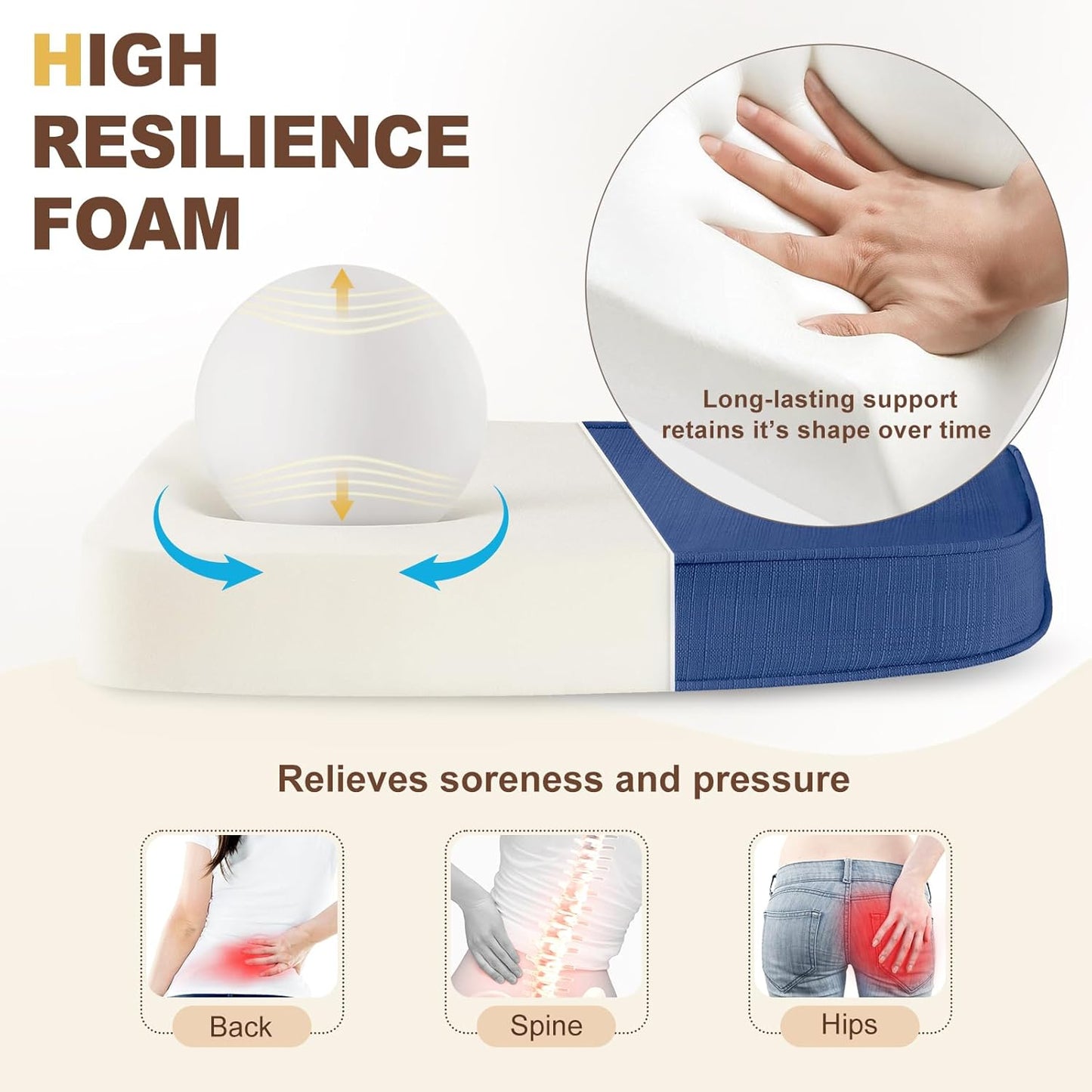 downluxe Chair Cushions for Dining Chairs, Waterproof Kitchen Chair Pads, Non-Slip Dining Seat Cushion with Ties, 17" x 16" x 2.5", Blue, 4 Pack