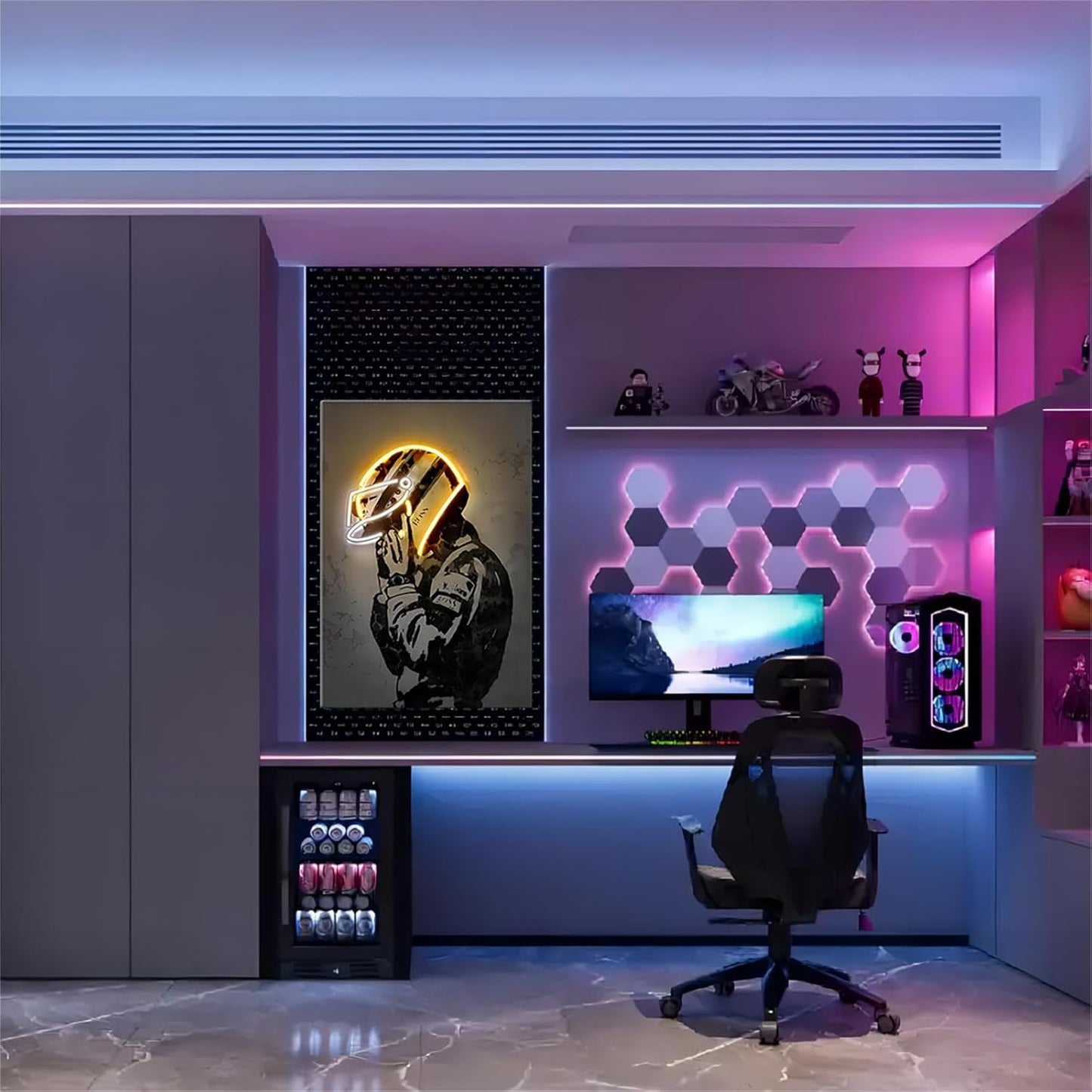 Sorventina Racing Wall Decor Painting, Sports Art Decor Neon Racing Poster Motorcycle Wall Art, Canvas Prints for Room, Bedroom, Bar, gamer room, Wrapped Canvas Frame(16x24, Yellow)