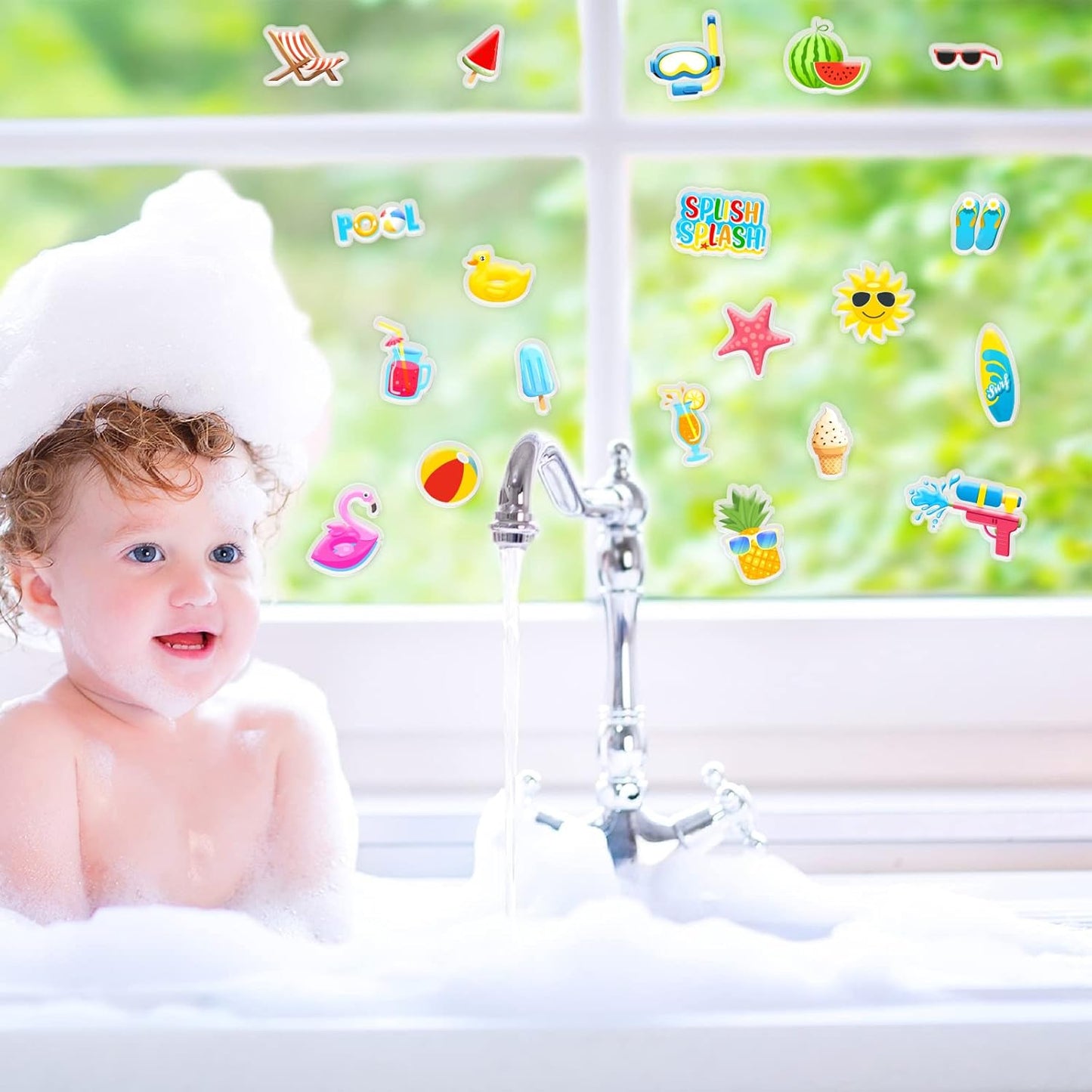 20 PCS Beach Ball Party Thick Gel Clings Summer Pool Window Gel Clings Decals Stickers for Kids Toddlers and Adults Home Airplane Classroom Nursery Summer Beach Holiday Party Supplies Decorations