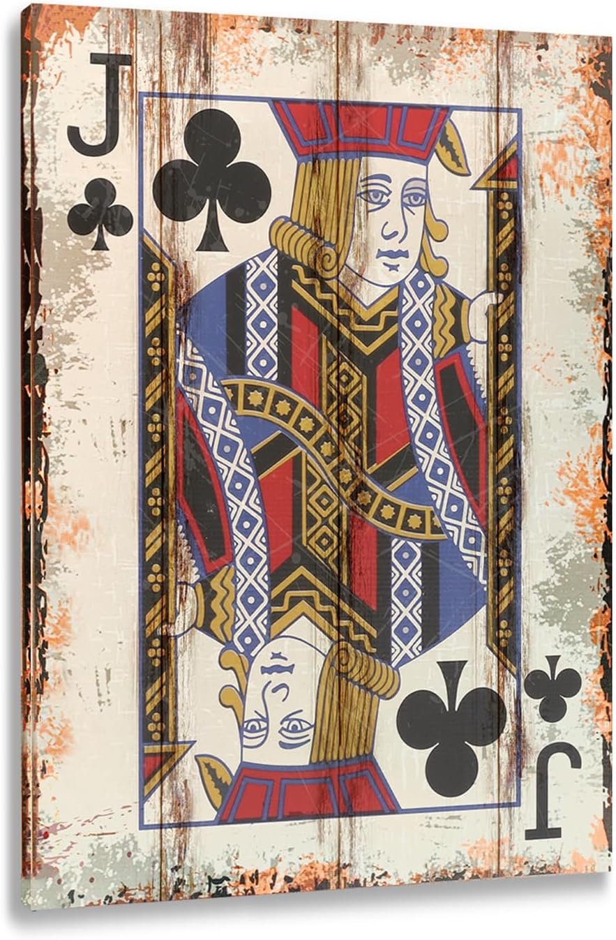 TREEPERI Poker Canvas Wall Art Print Jack of Clubs Game Room Wall Art Print Wall Decor Prints Poster With Framed Wooden Frame