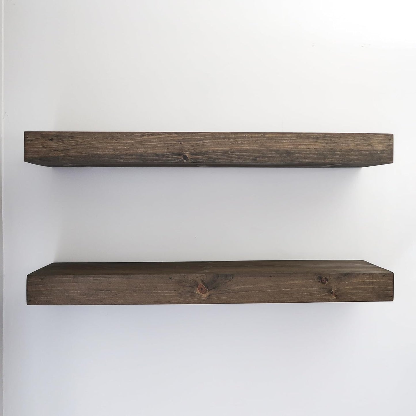 Modern Floating Shelves 3 Inches Thick for Wall, Wide Shelves for Kitchen, Living Room, Bedroom, and Bathroom, Natural Pine Wood, Rustic Wooden Shelf, (Set of 2) (Jacobean, 48Lx3Hx8D)