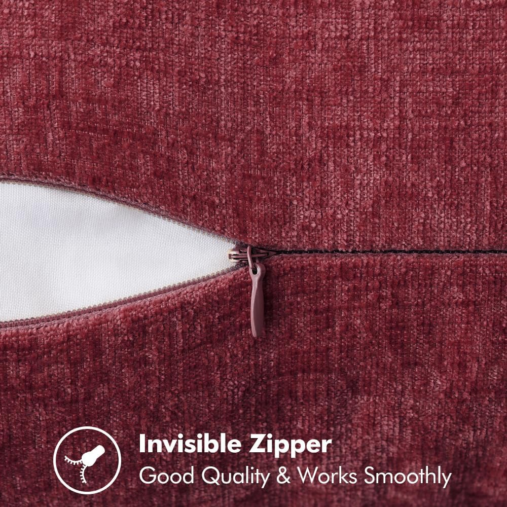 MIULEE Pack of 2 Christmas Pillow Covers 20x20 Inch Burgundy Red Farmhouse Decorative Throw Pillow Covers with Stitched Edge Soft Chenille Solid Dyed Couch Pillow Covers for Sofa Bed Living Room