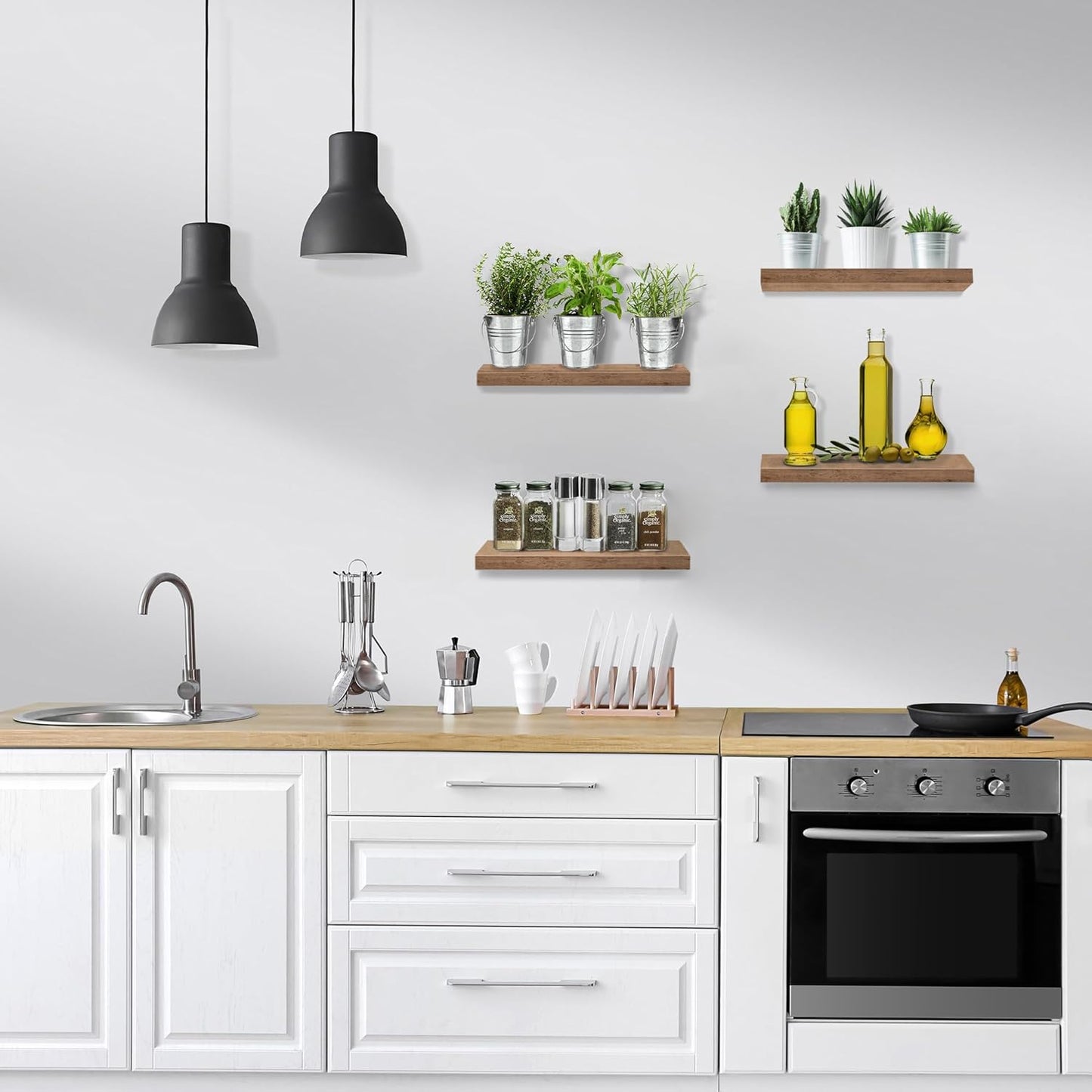 Sorbus Floating Shelves for Wall, Bathroom Shelves Wall Mounted for Kitchen, Bedroom, Living Room, Bathroom Storage, Over Toilet, Hanging Book Shelf for Wall Home Decor (Mahogany, 4 Pack)