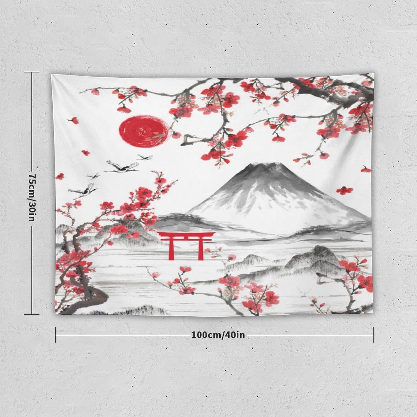 Red Cherry Blossoms Tapestry, Japanese Fuji Mountain Tapestry, Asian Japanese Wall Tapestry, Nature Landscape Tapestries for Bedroom Living Room Decor 40"x30"