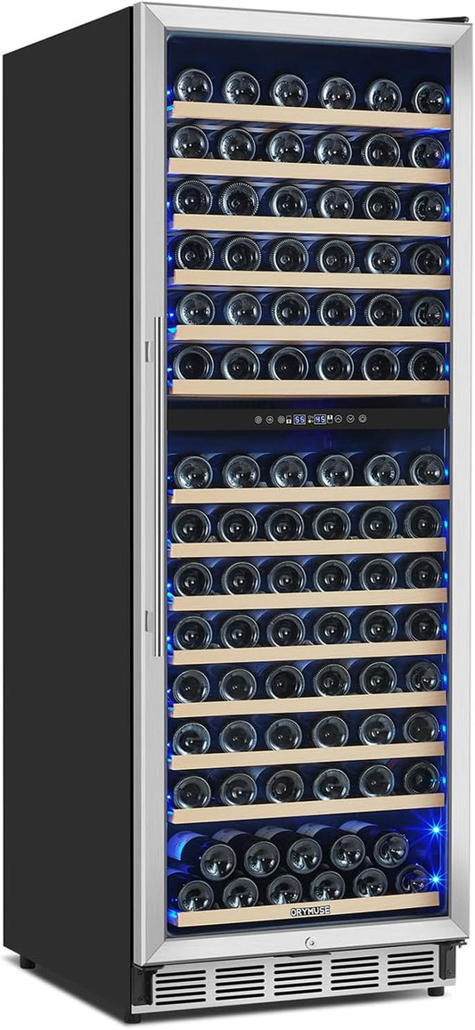 Dual Zone Wine Fridge Freestanding 175 Bottle, 24 Inch Large Capacity Built-in Wine Cooler Refrigerator with Upgraded Compressor Cooling and Intelligent Temperature Memory