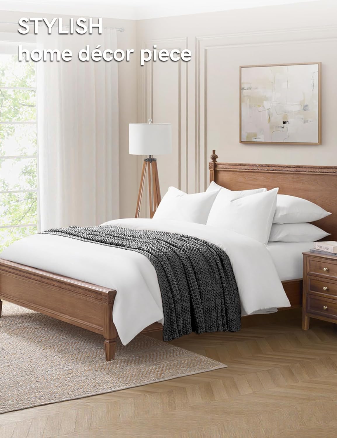 YnM Chunky Cotton Knit Throw Blanket, Cable Knit Throws for Bed Couch Sofa, Comfy & Relaxing, Decorative Piece for Farmhouse Modern Boho Rustic Scandinavian Chic Vibe, Moon Grey 60x80 Inches