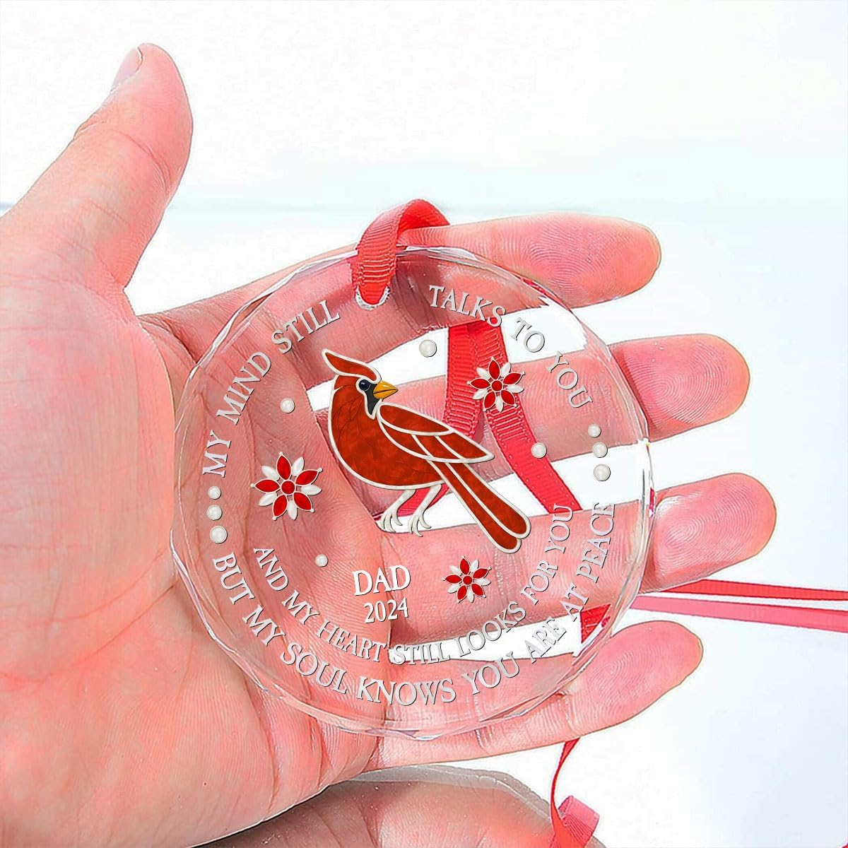 Personalized Memorial Christmas Ornament - My Mind Still Talks to You, Custom Name Remembrance Glass Ornament for Loss of Loved Ones, Sympathy Gifts for Deceased