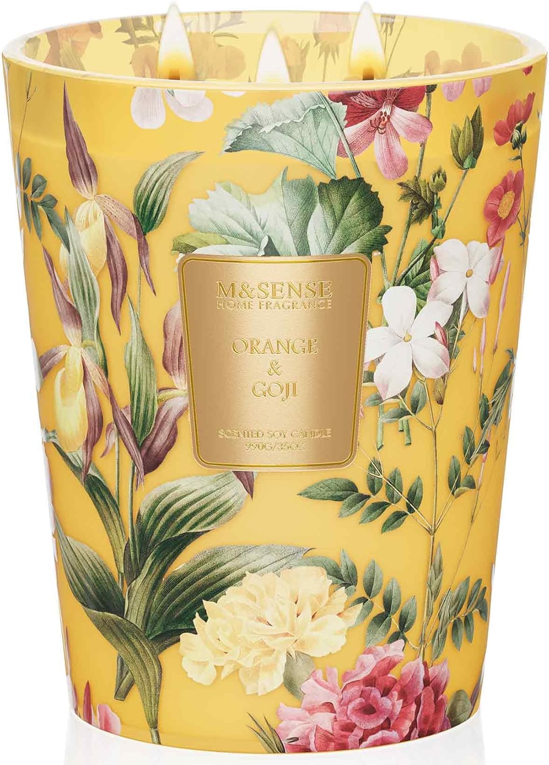 M&SENSE Extra Large Candle Orange Goji Scented, 3-Wick 35oz 150H Long Lasting, Natural Soy Wax Aromatherapy Candle for Stress Relief, Home Fragrance Housewarming Gifts Candle for Home Decor