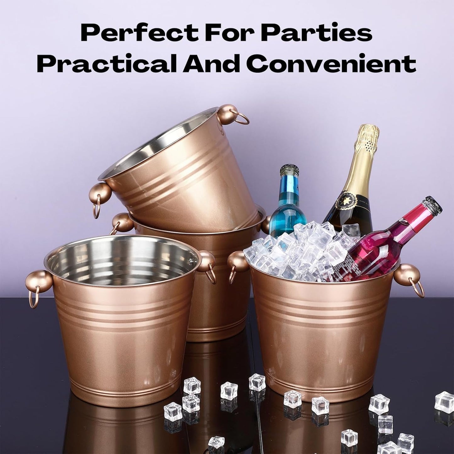 Amyhill 8 Pack Stainless Steel Ice Bucket 5.3 Quart/ 5 Liter with Handle Large Insulated Champagne Buckets Beer Bucket for Cocktail Bar Wine Parties Chilling Wine Champagne Home (Rose Gold)