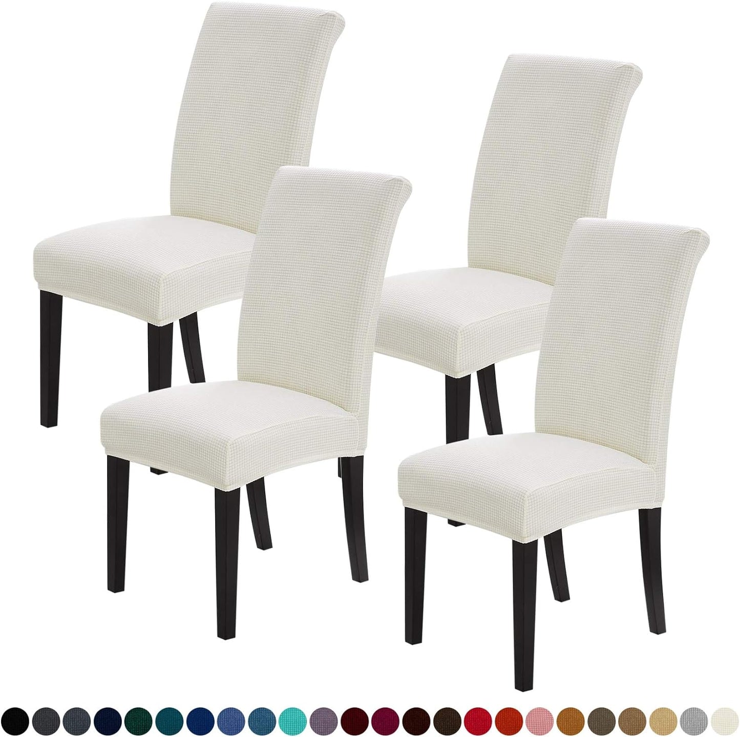 Joccun Chair Covers for Dining Room Set of 4, Dining Chair Slipcovers Stretch Dining Room Chair Covers Seat Protector,Washable Parsons Chair Cover for Home,Hotel,Banquet(Ivory,4 Pack)