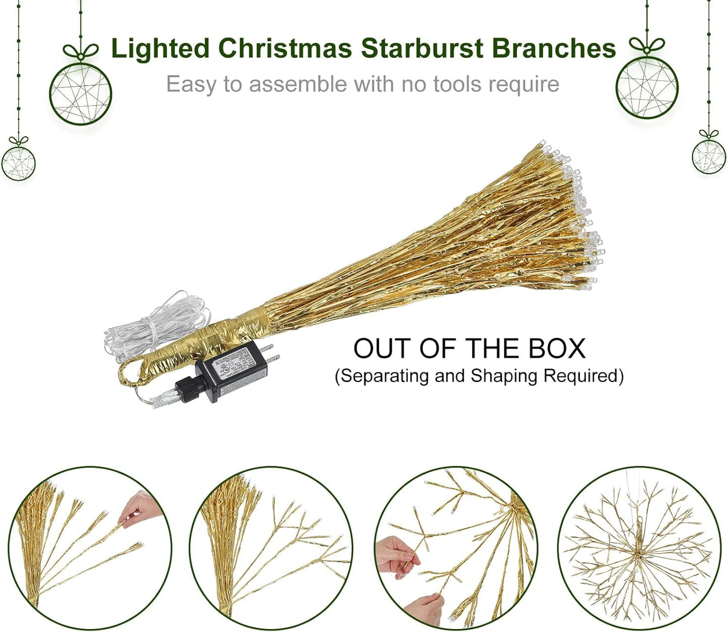 Christmas led Sparkle Ball Hanging Outdoor décorations -Haning Twig Ball,Snowflake Ornament Lights Indoor Outdoor Festive Holiday Décor 24Inch (Warm White)