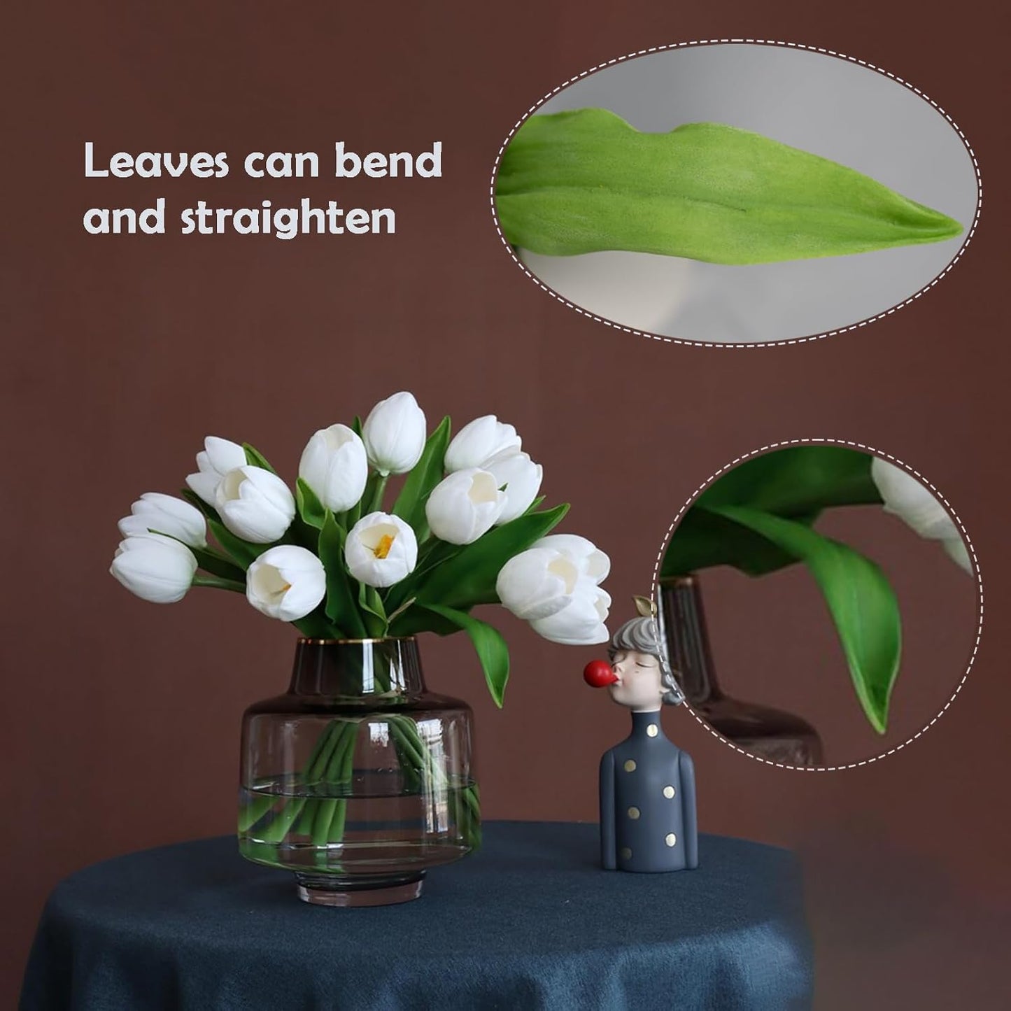 Buart White&Green Tulip Flowers Artificial Luxury Big Tulip Valentine's Day Mother's Day Easter Home Kitchen Wedding Decorations(11pcs)