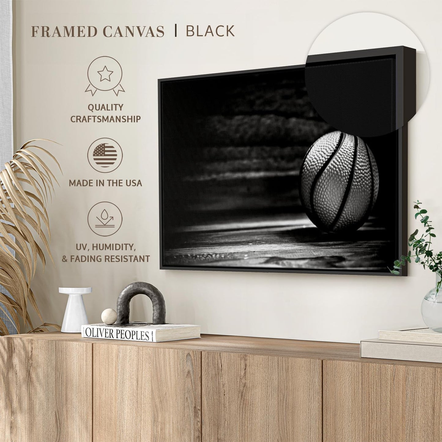 ElephantStock Basketball Wall Art - Horizontal Framed Canvas - 1-Piece Hallway Wall Decor - Photography sports Canvas Print - Black and Gray Decor for Wall - 40" X 27"
