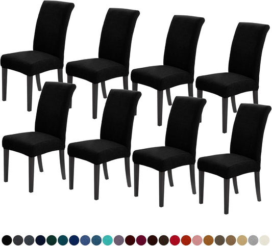 Joccun Chair Covers for Dining Room Set of 8, Dining Chair Slipcovers Stretch Dining Room Chair Covers Seat Protector,Washable Parsons Chair Cover for Home,Hotel,Banquet(Black,8 Pack)