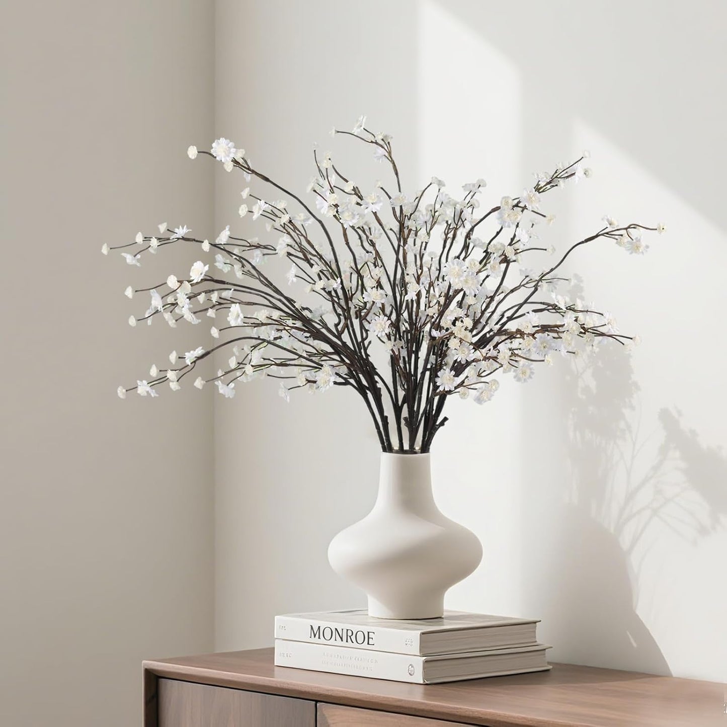 Geegoods 10 Stems White Faux Flowers for Vase – Real Touch Artificial Baby Breath Branches Long Stem for Tall Vase Indoor Home Table Centerpieces Decoration