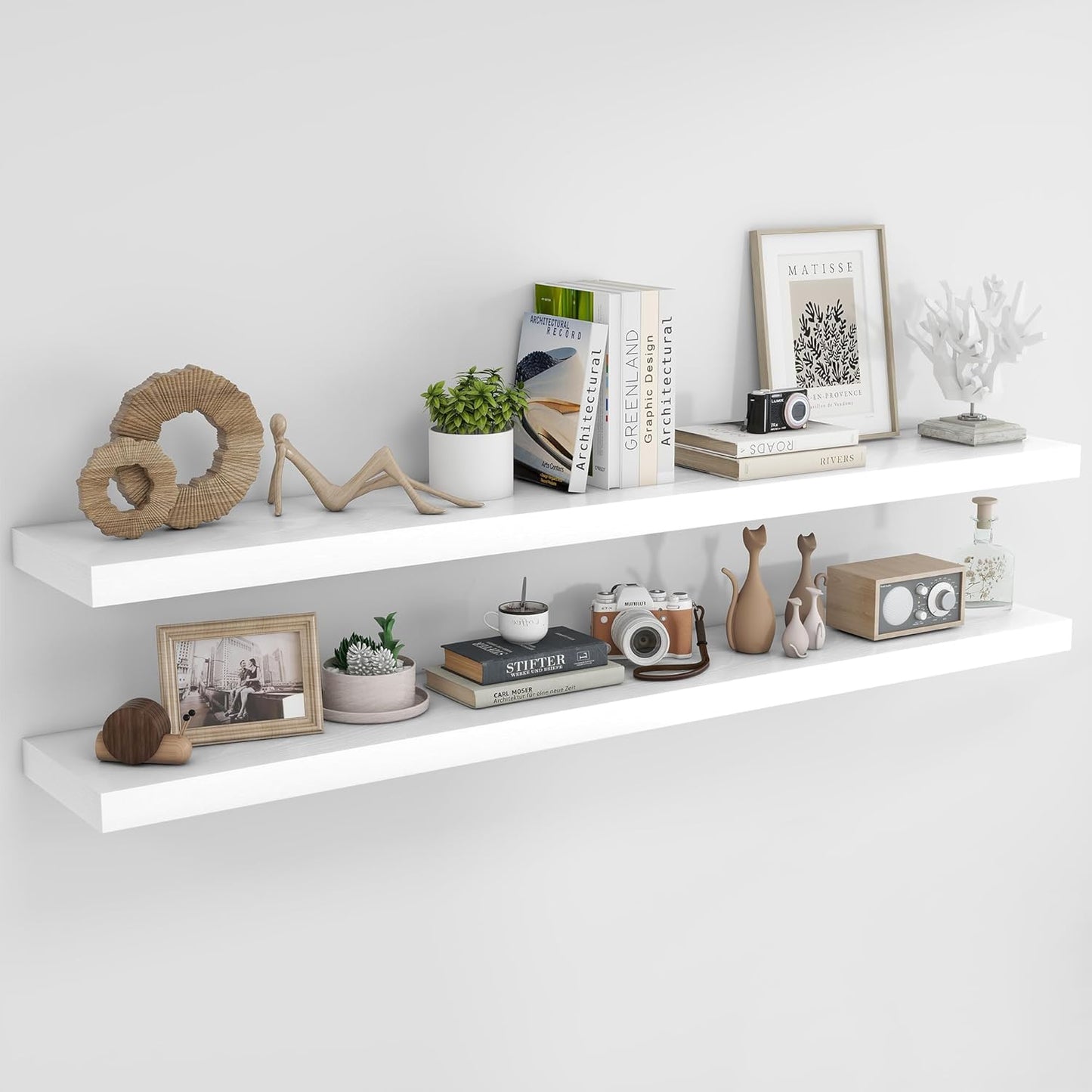 RICHFOCUS 72Inch Floating Shelves for Wall 2 Pack Shelves for Bedroom|Kitchen|Bathroom Wall Mounted Rustic Wood Floating Shelf with Invisible Brackets for Books|Storage|Decor, White