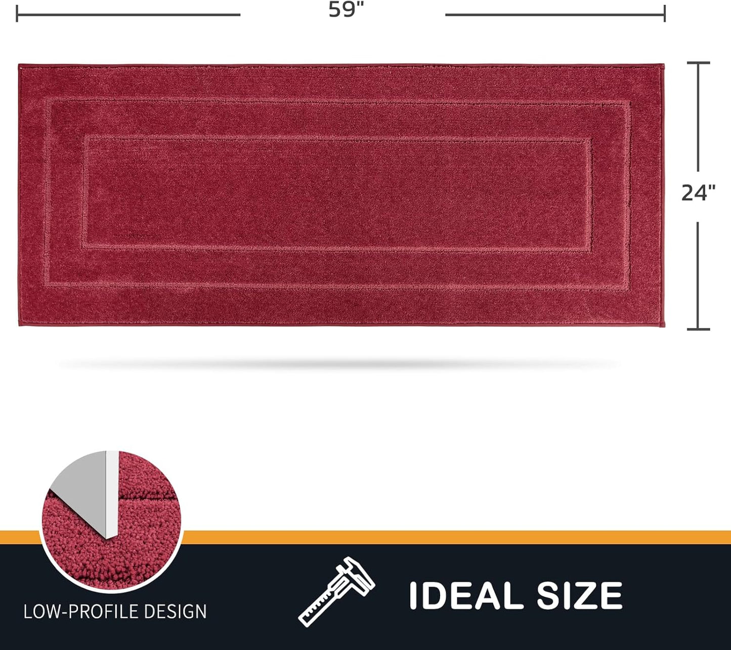 PURRUGS Dirt Trapping Door Mat 24" x 59", Non-Slip/Skid Machine Washable Entryway Rug, Dog Doormat, Super Absorbent Welcome Mat for Muddy Wet Shoes and Paws, Burgundy Red