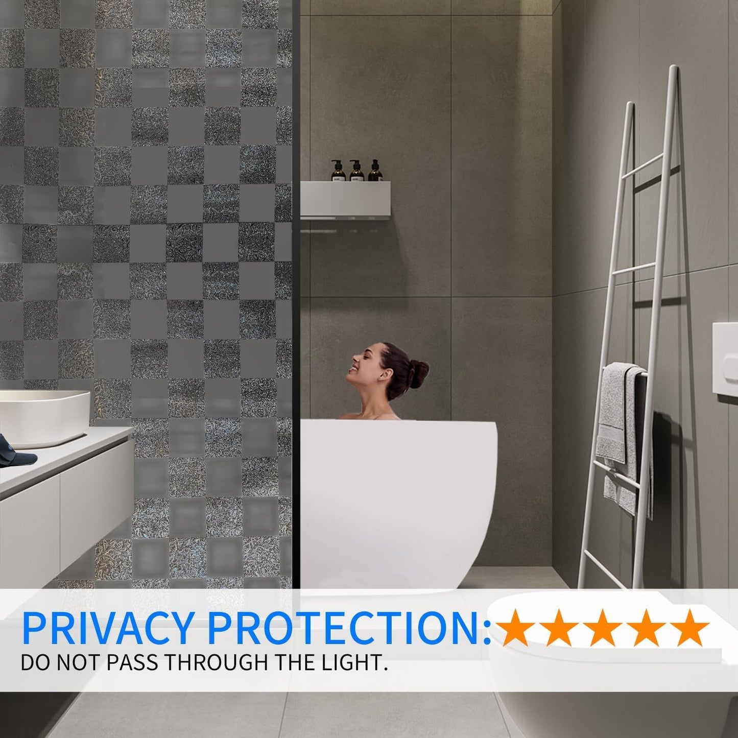 Window Film Privacy Day and Night with Installation Tools, Static Cling Glass Film Ideal for Home Shower Office Glass Door (Black, 35.4 x 196.9 Inch)