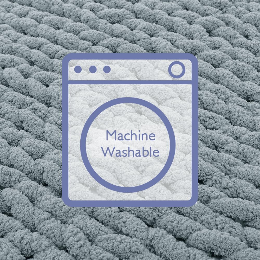 Bigacogo Chunky Knit Throw Blanket for Couch, 51x63 inches, 100% Hand Knitted with Thick Jumbo Chenille Yarn, Cozy Soft Large Rope Knot Cable Crochet Blankets for Sofa Bed Living Room, Dusty Blue