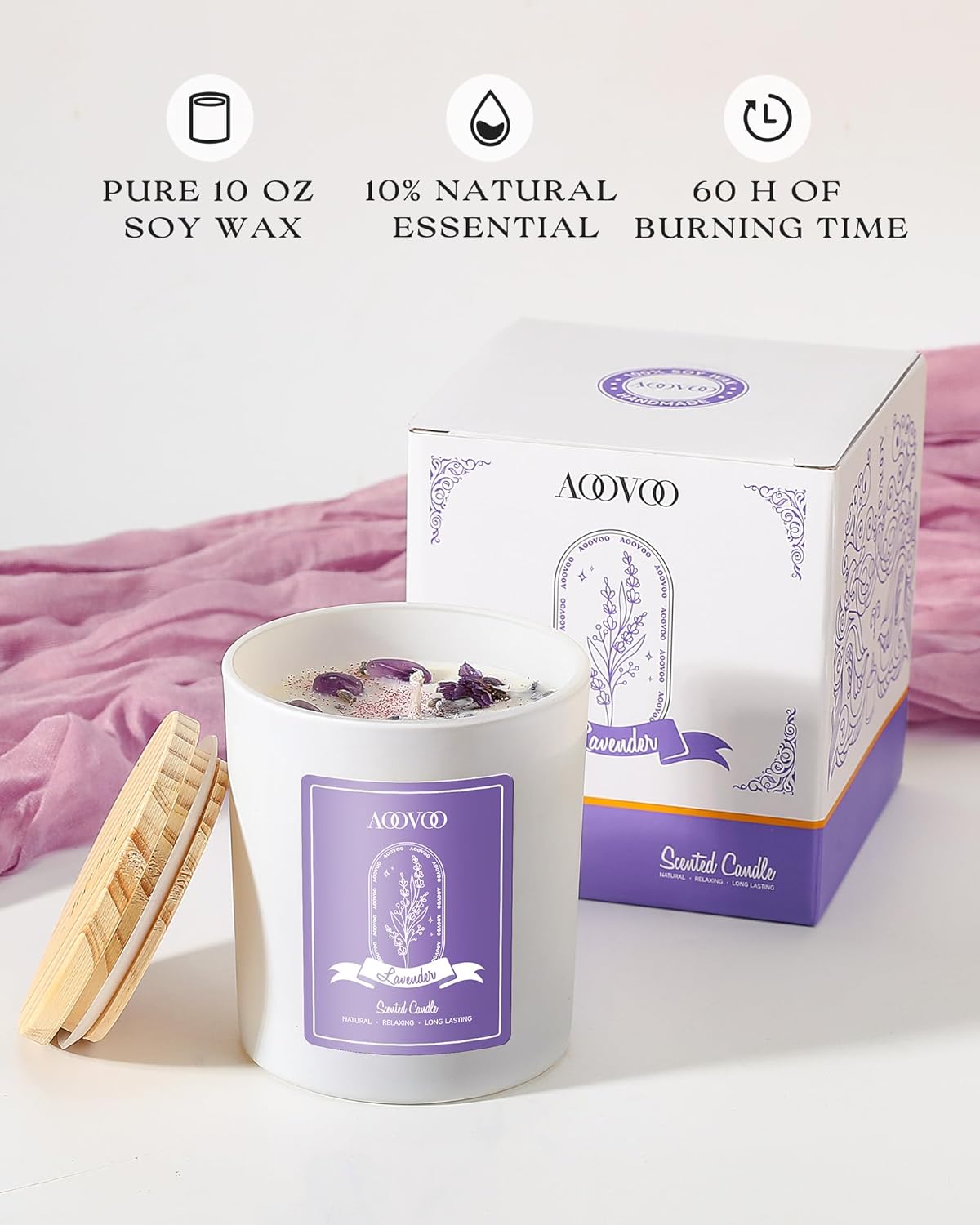 AOOVOO Lavender Scented Candles for Women - Aromatherapy Candle with Crystals Inside, 10oz Soy Candles for Home Scented, Birthday Gifts Mothers Day Candle for Women Mom