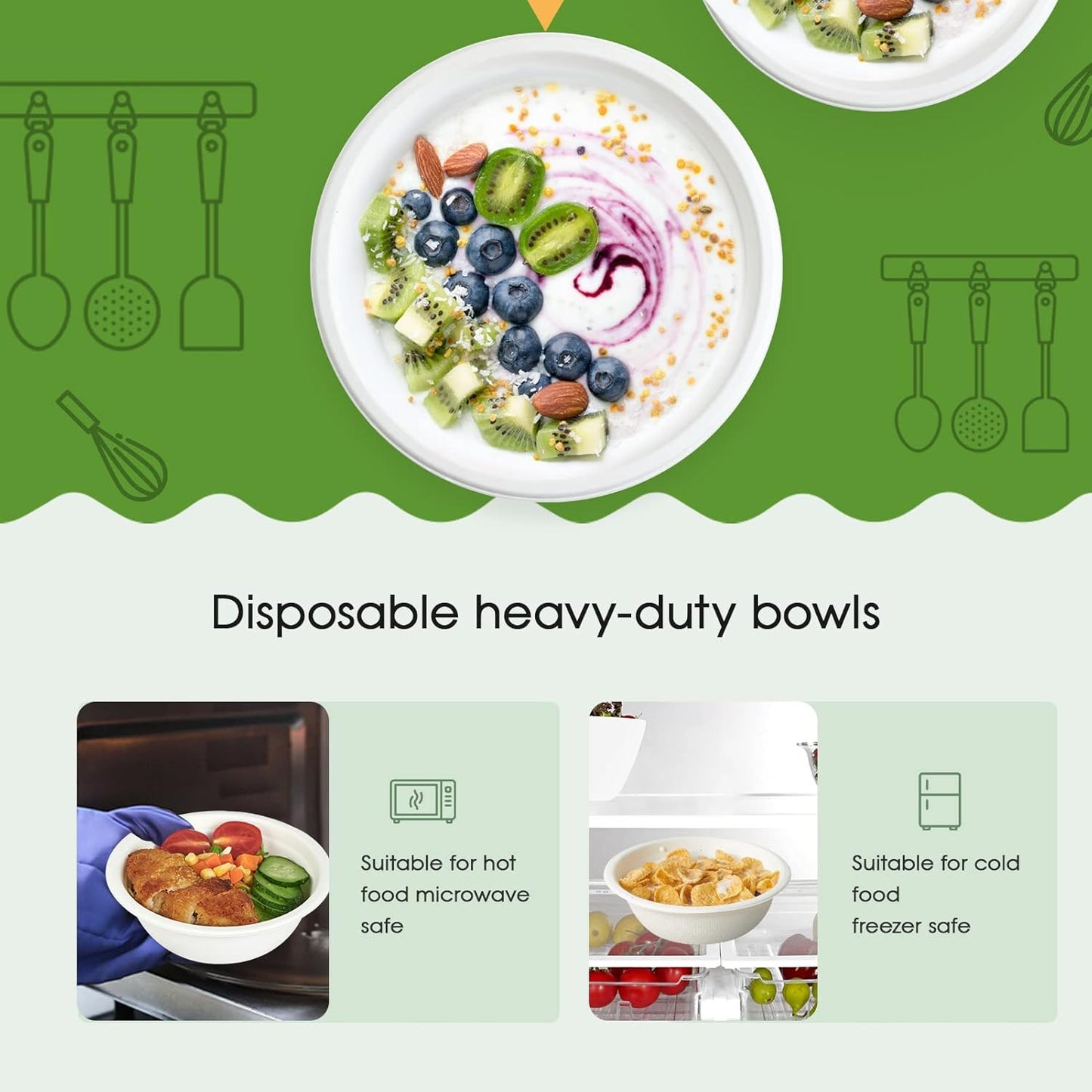 ECOLipak 16 oz Paper Bowls, [150-Pack] Compostable Paper Bowls Bulk, Heavy-duty Disposable Bowls for Hot And Cold Food