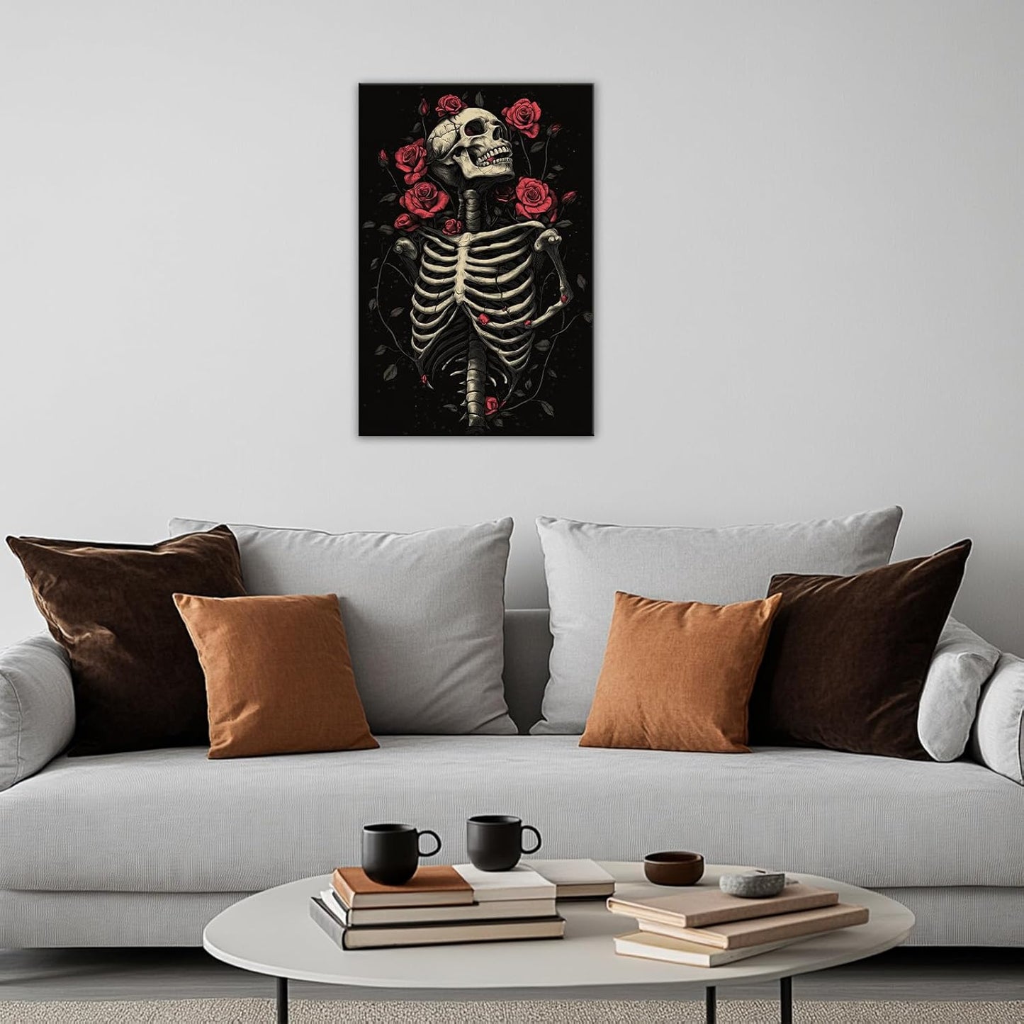 OAAPITI Gothic Skull Wall Art Skeleton and Roses Canvas Pictures Print Vibrant Dark Art Decor for Bedroom Living Room Bathroom(Artwork-6,16"x24")