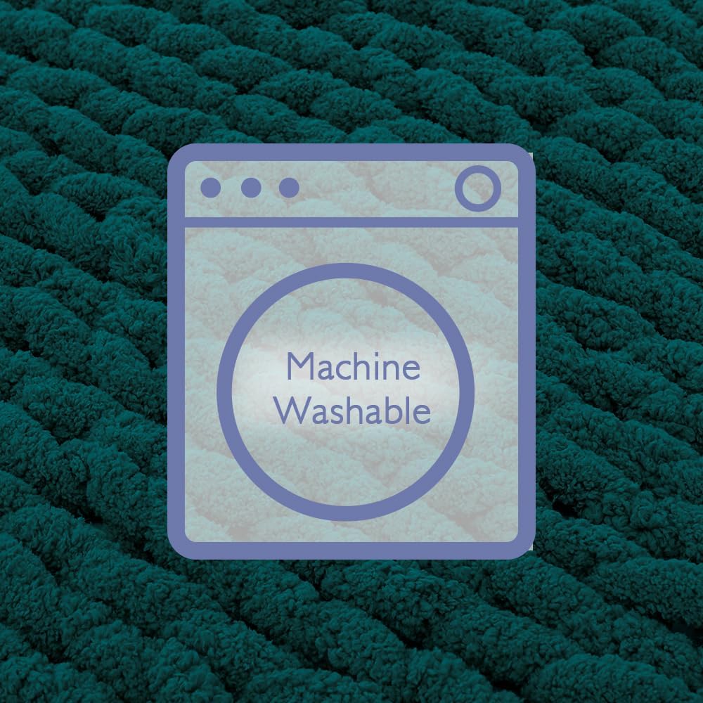 Bigacogo Chunky Knit Throw Blanket for Couch, 40x60 inches, 100% Hand Knitted with Thick Jumbo Chenille Yarn, Cozy Soft Large Rope Knot Cable Crochet Blankets for Sofa Bed Living Room, Dark Green