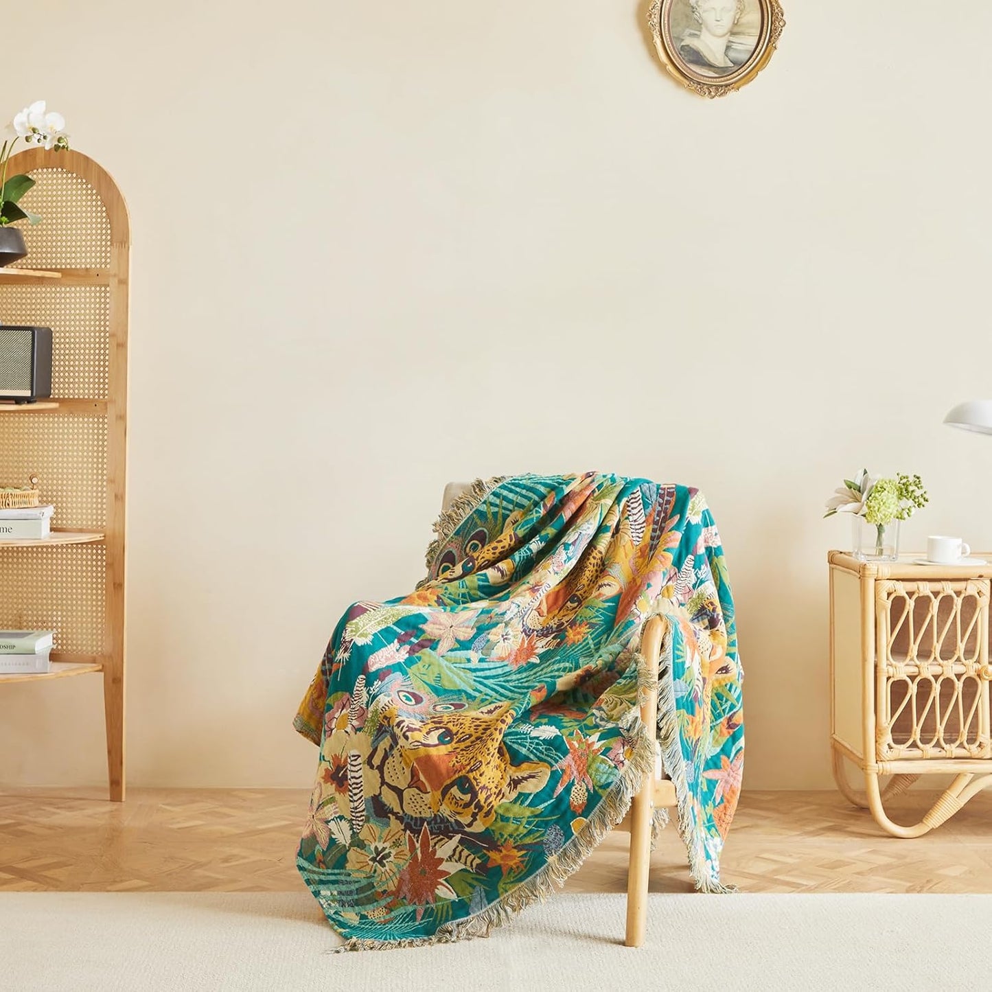 MSGKV Throw Blanket for Couch Bed Cotton Muslin Breathable Leopard Animals Twin Size Blanket 60"x80" for All Seasons Lightweight Farmhouse Blankets