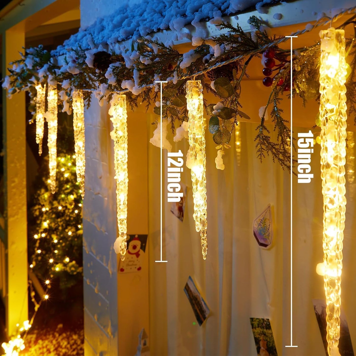 Icicle Lights Outdoor with Remote, 20ft 20 Tubes 100 LED Ice Shape String Lights, Connectable Hanging Christmas Decoration Lights for Tree Patio Roof Holiday Decor, Warm White