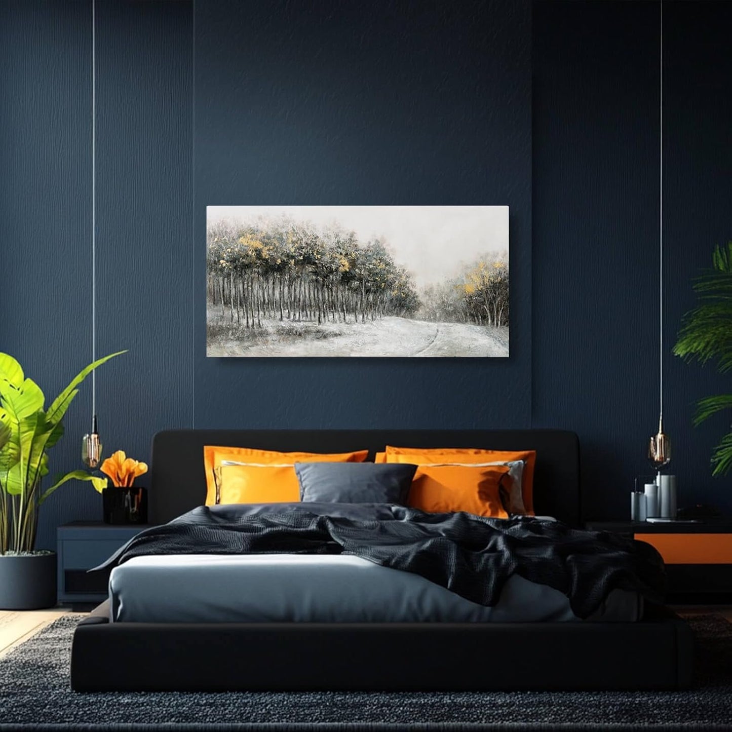 CHUDANHAO Minimalist Wall Art Grey and White Forest Wall Decor Gold Foil Artwork for Walls Nature Posters for Kitchen Dining Room 24x48 Inch