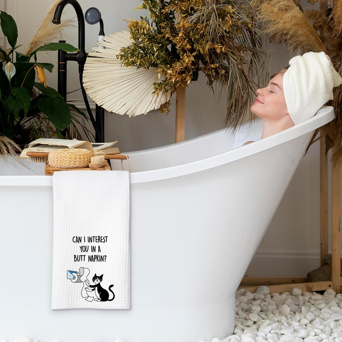 Cat Hand Towel, Funny Bathroom Kitchen Towels, Waffle Weave Microfiber Dish Cloth, Gift for Cat Lovers, Cute Kitty Tea Towel for Home