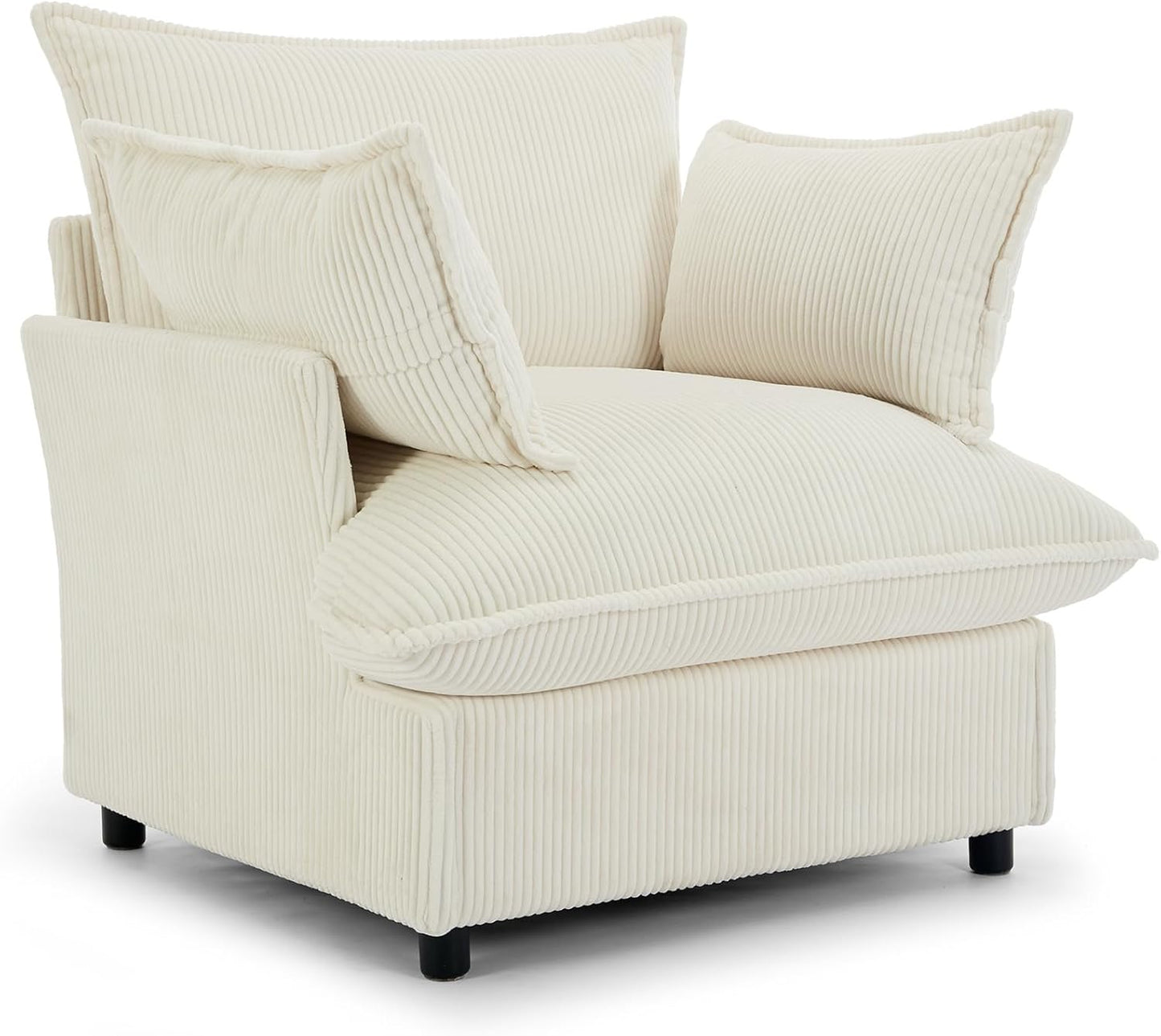 35.4" Wide Oversized Corduroy Single Sofa Chair with 2 Pillows, Modern Upholstered Accent Chair Armchair for Livingroom Bedroom Apartment, Beige