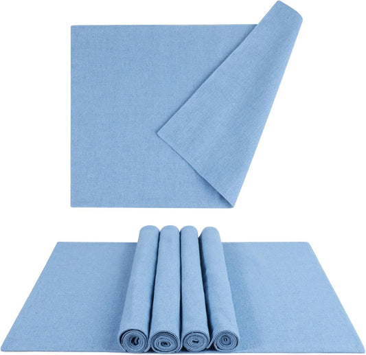 MANSPHIL Light Blue Placemats Set of 6 Double Layer Faux Linen Table Place Mats Heat Resistant Washable Cotton Cloth for Dining Kitchen - 13x19 Inch