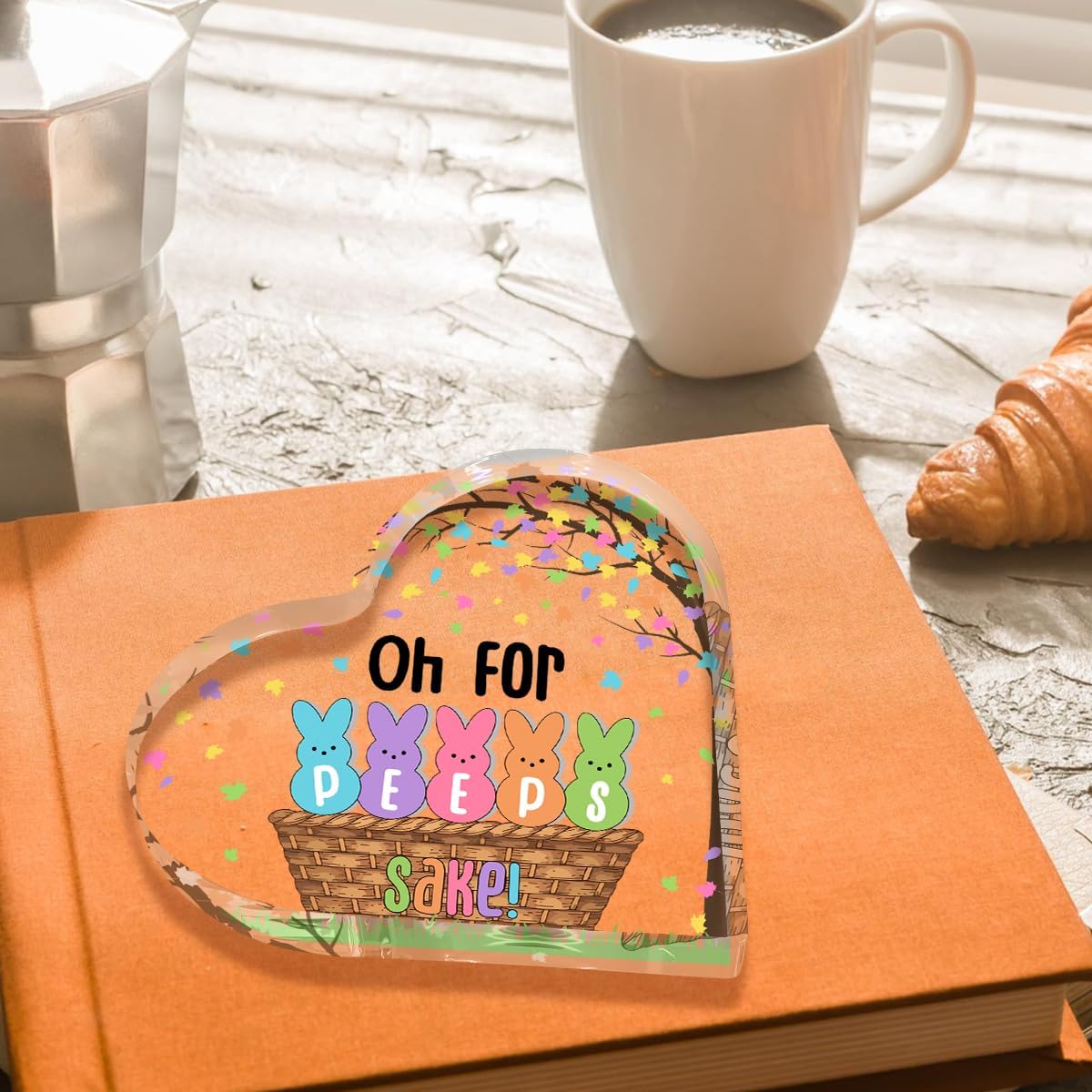 Funny Easter Bunny Decor Desk Decor Acrylic Heart Sign Easter Decorations Easter Gift Acrylic Heart Plaque Box Sign for Home Farmhouse Kitchen Bathroom Shelf Table Decoration Oh for Peeps Shake Sign