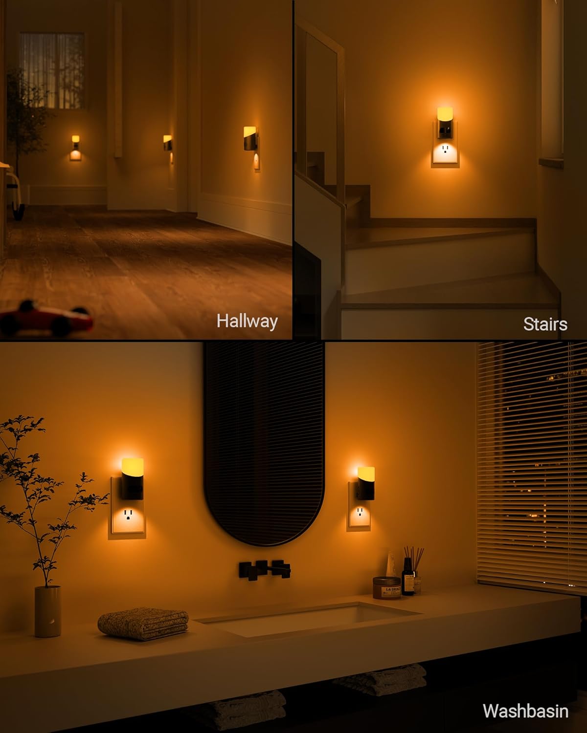 Lyridz Amber Night Light with Motion Sensor, 1-150LM Dimmable Plug-in Nightlight Indoor for Bedroom, Bathroom, Hallway, Stairs, Pet House, Toilet, 2 Pack