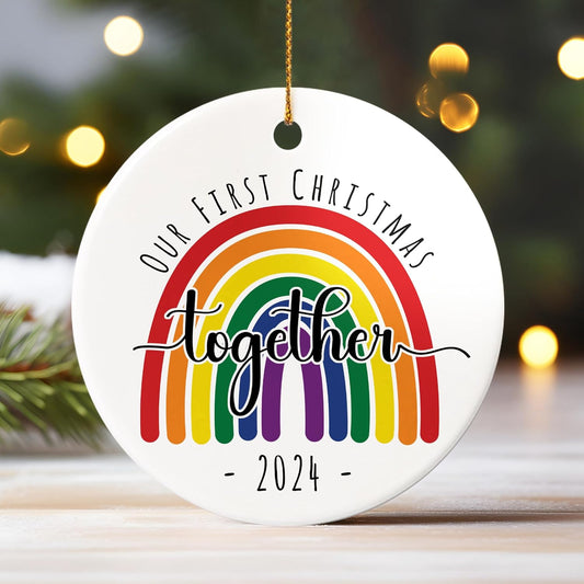 Our First Christmas Together LGBT Ornament, Gift for Couple LGBT, Couple LGBT Keepsake Decor Xmas Tree, Pride LGBT Ornament Christmas 2024, Rainbow Gift