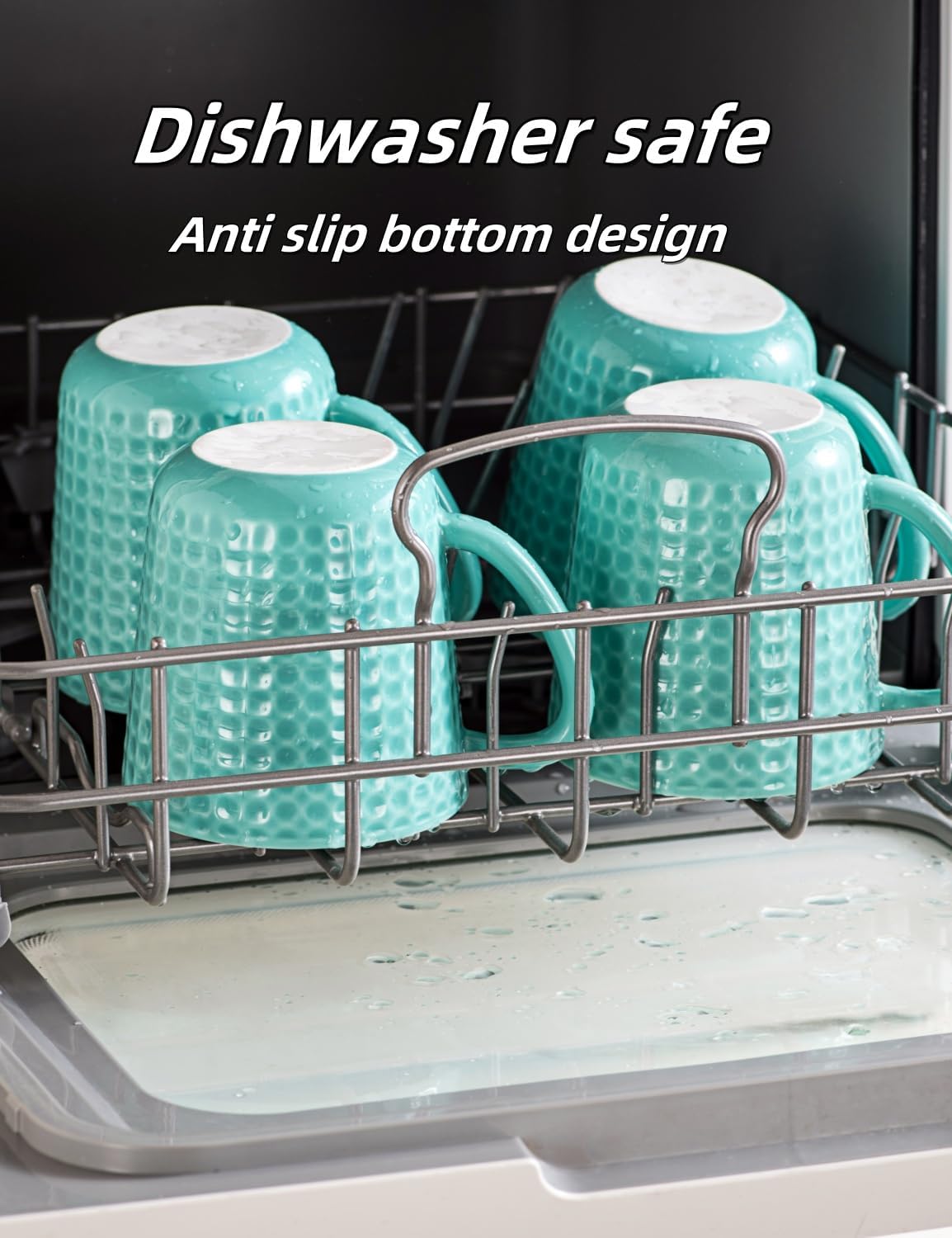 Ceramic Coffee Mugs 15 oz, Large Waffle Embossed Mug Set with Handle, Unique Coffee Cups for Latte, Cappuccino, Cocoa, Hot Tea, Mocha, Milk, Housewarming Wedding Present - Set of 6 (Turquoise)