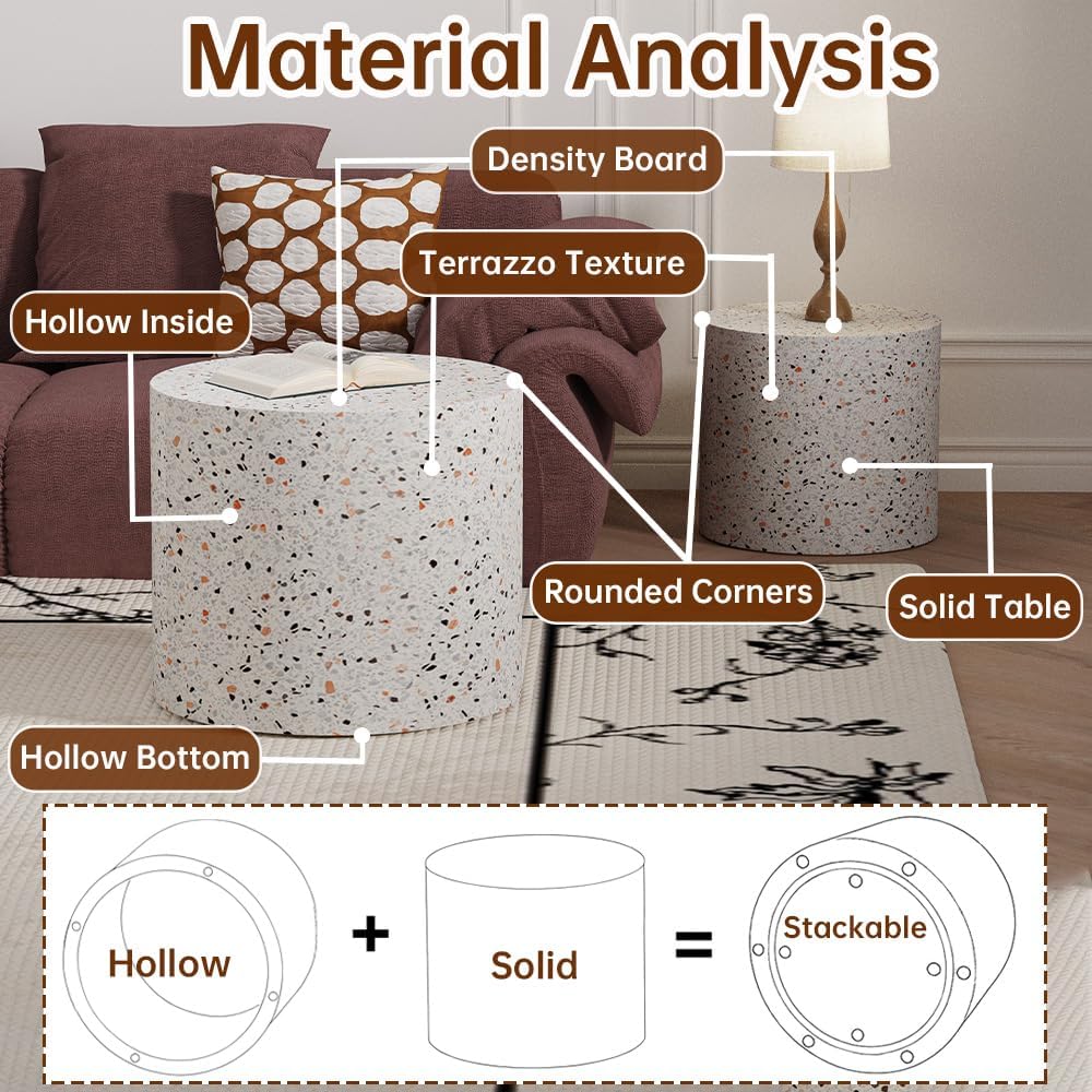 Round Nesting Coffee Table Set of 2 Modern Small Coffee Table Round End Table Small Side Table Circle Coffee Tables Circular Nested Coffee Tables for Living Room (Grey)