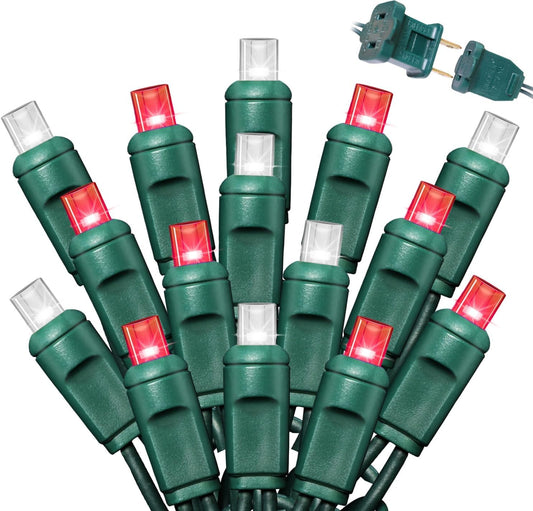 100Count (2pk of 50L) String Lights, LED Christmas Lights, 6" SPACING,Green Wire,Red and White,Commercial Grade