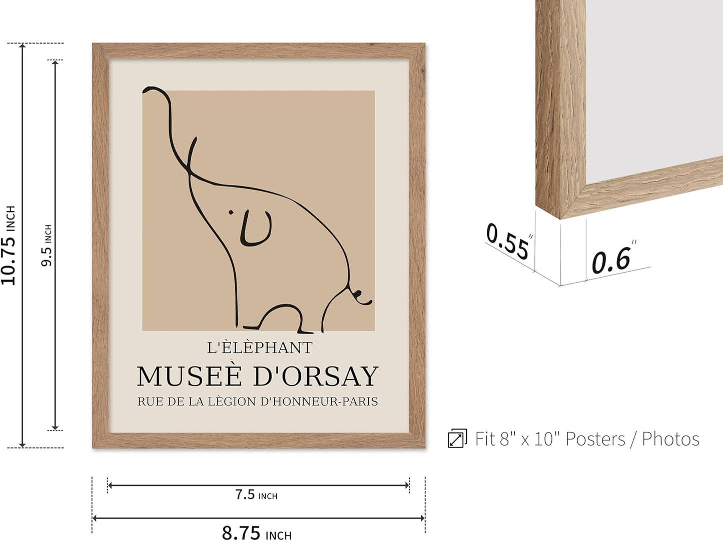 Poster Master Vintage Poster - Retro Minimalist Print - Gift for Artist, Housewarming - Elephant, Line Drawing, Sketch, Abstract - Wall Decor for Living Room, Bedroom, 8x10 Beige Framed